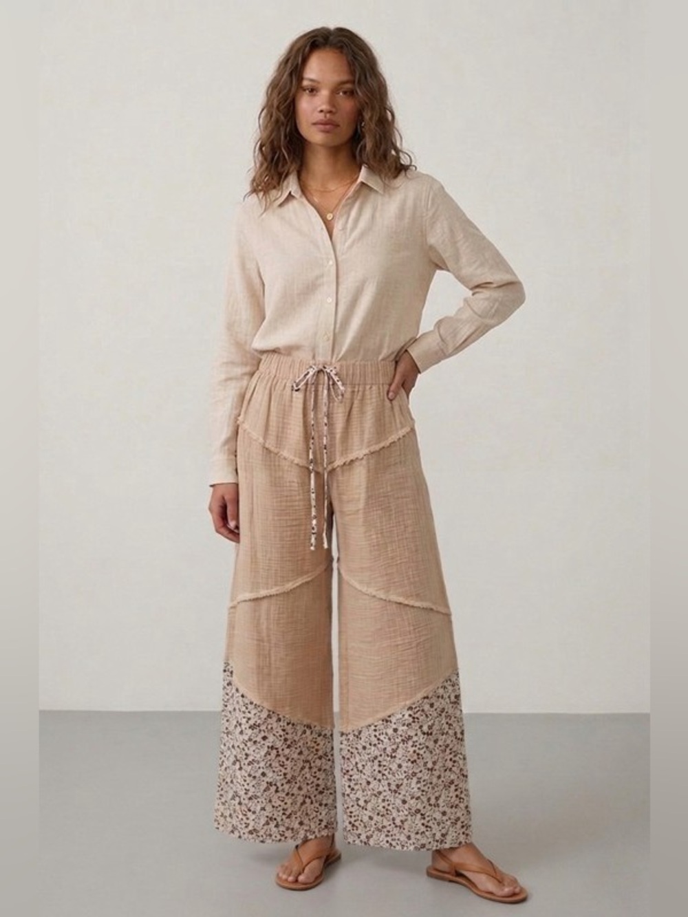 Ruri & Ruda Wide Leg Gauze Pants | Floral Patchwork Palazzo Boho S - Picture 4 of 4